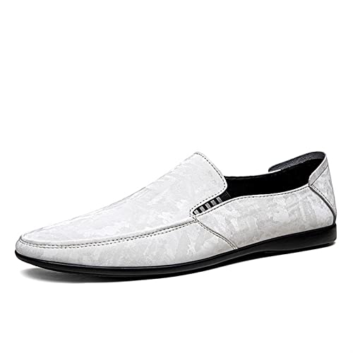 Für Herren, Herren-Loafer, PU, ​​runde Zehenpartie, Kunstleder mit Schlangenmuster, Nahtdetails, rutschfest, bequem, leicht, rutschfest, flacher Absatz, Abschlussball, Gehen ( Color : Weiß , Size : 43 von COZYJIA