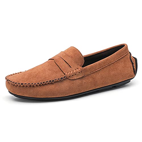 Herren-Loafer-Schuhe, Wildleder-Vamp-Penny-Loafer, Nahtdetails, runde Zehenpartie, flacher Absatz, bequem, leicht, rutschfest, lässig, für den Abschlussball ( Color : Apricot Yellow , Size : 39 EU ) von COZYJIA