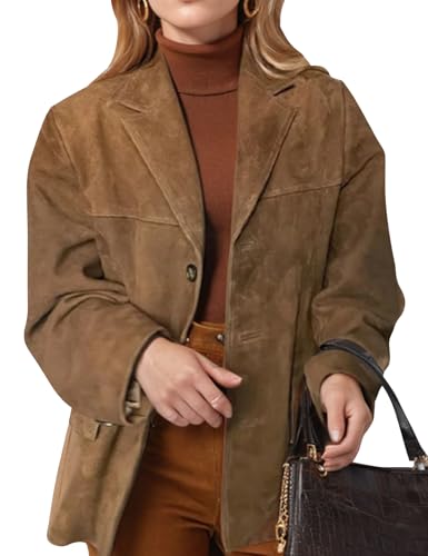 COZYPOIN Damen Wildleder Jacke Old Money Ästhetische Kunstleder Mantel Herbst Mode Trendy Y2k Oberbekleidung, Braun, Groß von COZYPOIN