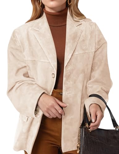 COZYPOIN Damen Wildleder Jacke Old Money Ästhetische Kunstleder Mantel Herbst Mode Trendy Y2k Oberbekleidung, Khaki, X-Groß von COZYPOIN
