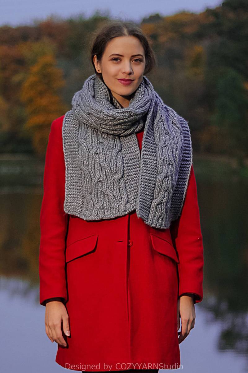 Übergroßer Grauer Schal Unisex Wolle Handstricken Infinity Stricken Großer Langer Handgemachter von COZYYARNStudio