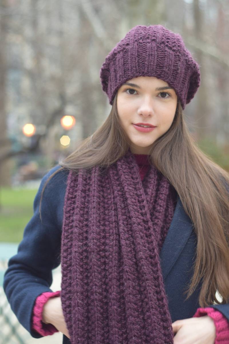 Strickmütze Grobstrick Strick-Set Infinity Schal Wollschal Unisex Handstrickschal Langer Wrap Großer von COZYYARNStudio