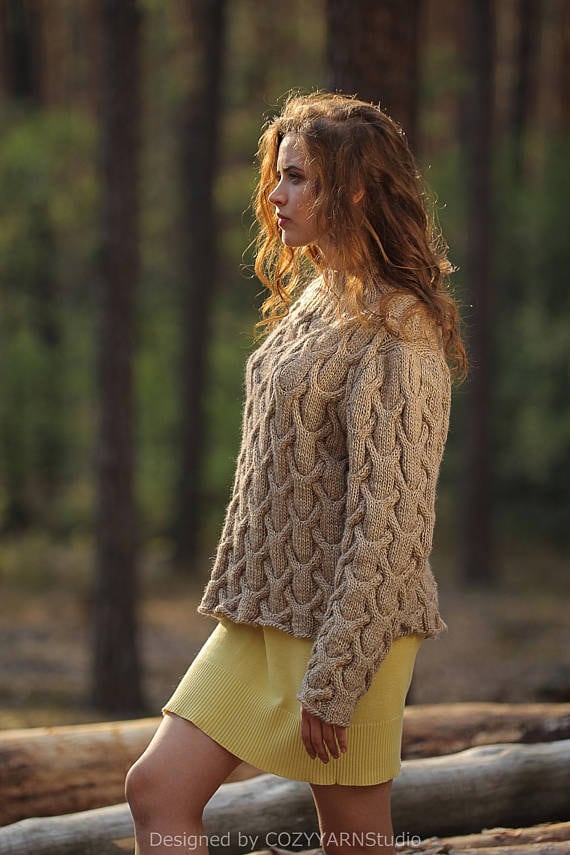 Strickpullover Damen Grobstrickpullover Oversized Wollpullover Handgefertigter Pullover Strickjacke Cardigan Top Bekleidung von COZYYARNStudio