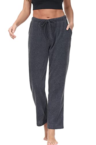 COZZIPLUS Damen-Fleece-Hose, leichte Polar FLeece Lounge-Sweathose für Damen, gerades Bein, Pyjamahose mit Taschen, Dunkelgrau, Groß von COZZIPLUS