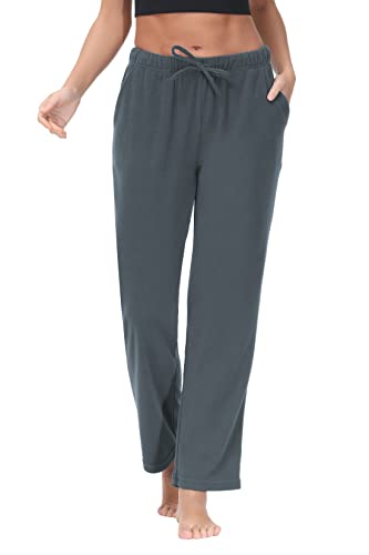 COZZIPLUS Damen-Fleece-Hose, leichte Polar-FLeece-Lounge-Sweathose für Damen, gerades Bein, Pyjamahose mit Taschen, reines Grau, Large von COZZIPLUS