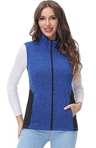 COZZIPLUS Damen-Pulloverjacke mit Reißverschluss und Fleece-Innenseite, warme Strick-Fleece-Jacke mit Taschen, Weste - Königsblau Mix, M von COZZIPLUS