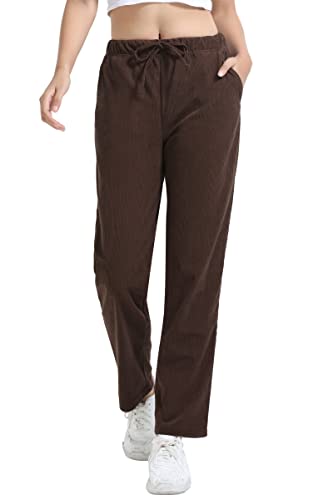 Damen Straight Leg Vintage Cordhose, Schokolade, S von COZZIPLUS