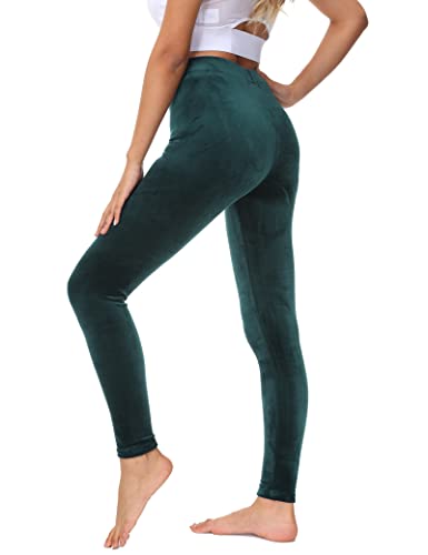 COZZYON Damen-Leggings, Velours, hohe Taille, weiche Leggings, warme Winter-Velours-Yogahose, Grün , M von COZZYON