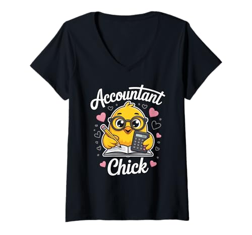 Damen Lustiges Buchhalter-Küken, niedlicher Humor, Spruch, Mathematik, Witz, Damen, Herren T-Shirt mit V-Ausschnitt von CPA Student Numbers Geek Finance Bird Cartoon