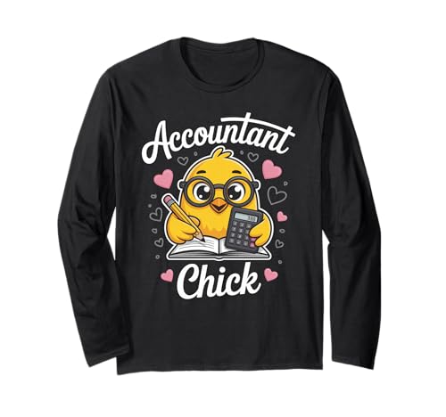 Lustiges Buchhalter-Küken, niedlicher Humor, Spruch, Mathematik, Witz, Damen, Herren Langarmshirt von CPA Student Numbers Geek Finance Bird Cartoon
