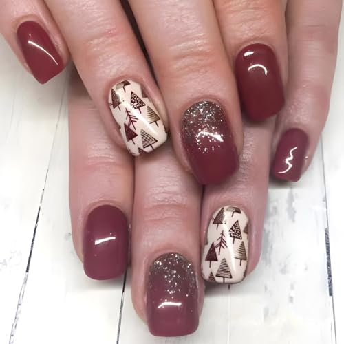 24x Press On Nails Kurze Quadratische Künstliche Nägel Glitzernde Vollständige Abdeckungen Stick On Nails Weihnachten Falsche Nägel Für Frauen von CPAOWEHF