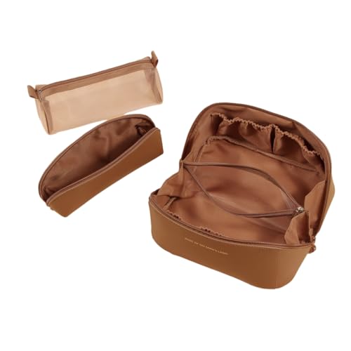 CPAOWEHF 3 x Kosmetiktaschen mit großem Fassungsvermögen, tragbare Make-up-Tasche, multifunktionale Aufbewahrung für Frauen und Mädchen, braun, Normal CPAOWEHF 3 x Kosmetiktaschen mit großem Fassungsvermögen, tragbare Make-up-Tasche, multifunktionale Aufbewahrung für Frauen und Mädchen, braun, Normal von CPAOWEHF