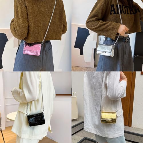 CPAOWEHF Delicate Damen Square Crossbody Bag PU Leder Umhängetaschen Satchel Geldbörse Mit Raffiniertem Kettengurt PU Leder Crossbody Tasche von CPAOWEHF
