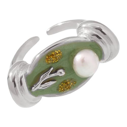 CPAOWEHF Edelstahl Drop Oil Rose Blumenringe Mit Perlen Detail Flexible Öffnung Schmuck Geschenk Open Band Blumenschmuck Leichtes Edelstahl Geschenk von CPAOWEHF