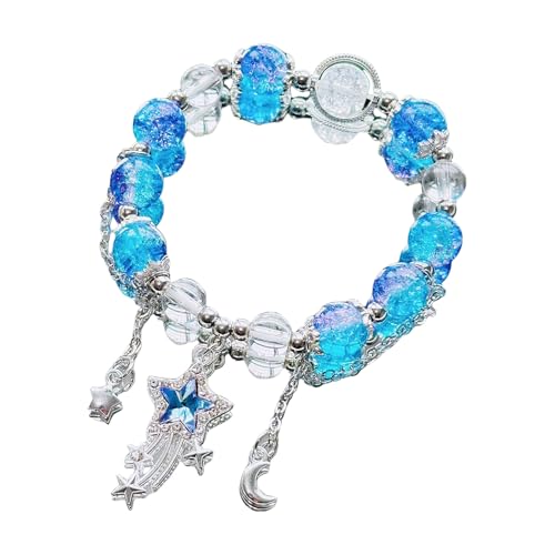 CPAOWEHF Elegantes Frauen Stretcharmbandstar Und Mond Charme Perlen Handchain Stilvolle Armbandhähne Schmuck Für Alltägliche Verschleißknistern Glasperlen von CPAOWEHF
