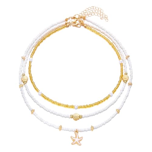 CPAOWEHF Multiple Gebrauch Schalenperlenschmuck Set Verstellbares Halskettenarmband Fußkettchen Bequem Für Strandurlaub Stilvolle Outfits Muschelperlenschmuck Halskette Armband von CPAOWEHF