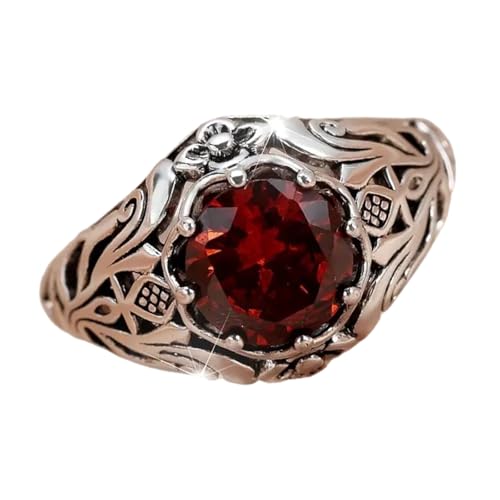 CPAOWEHF Retro Styles Red Zirkon Cocktailringe Punk Mode Schmuck Für Frauen Und Männer Robuste Legierungskonstruktion Komfort Größe 7 Retro Stil Schmuck Für Party Outfits von CPAOWEHF