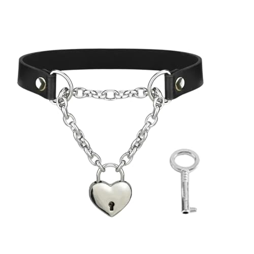 CPAOWEHF Schwarze Halskette Frauen Herz Vorhängeschloss PU Leder Mode Schmuck Punk Kette Leder Textur Für Party Neckschmuck von CPAOWEHF