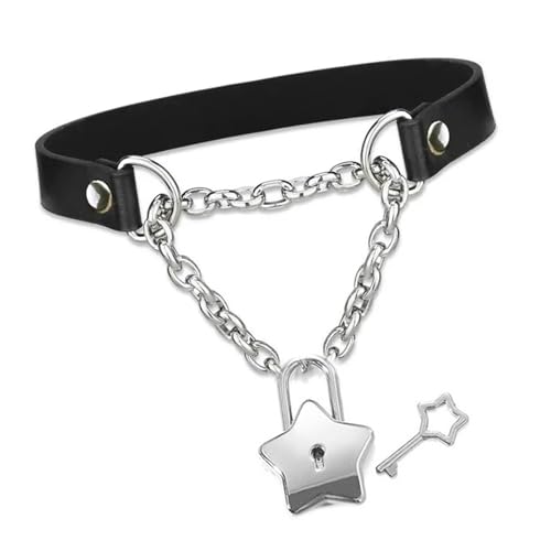 CPAOWEHF Schwarze Halskette Frauen Herz Vorhängeschloss PU Leder Mode Schmuck Punk Kette Leder Textur Für Party Neckschmuck von CPAOWEHF