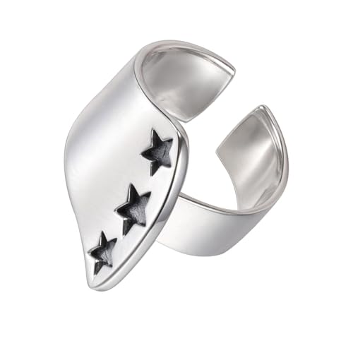 CPAOWEHF Silberton Breite Öffnungsringe Modische Frauen Fingerschmuck Eingraviertes Star Accessoire Für Partys Und Tägliche Kleidung Bequemer Fit Schmuck von CPAOWEHF