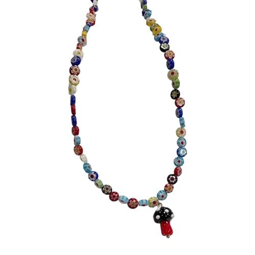 CPAOWEHF Stylish Glass Perlen Halskette Mit Pilz Und Blumenakzent Tragbarem Accessoire Für Festivals Und Alltägliche Outfits Trendy Damenschmuck von CPAOWEHF