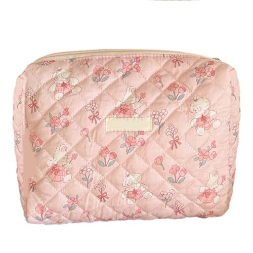 CPAOWEHF Tragbare Reise-Make-up-Tasche, Kulturbeutel, Aufbewahrung für Ihre Gegenstände für Frauen und Mädchen, Rosa Blumen Kaninchen, Normal von CPAOWEHF