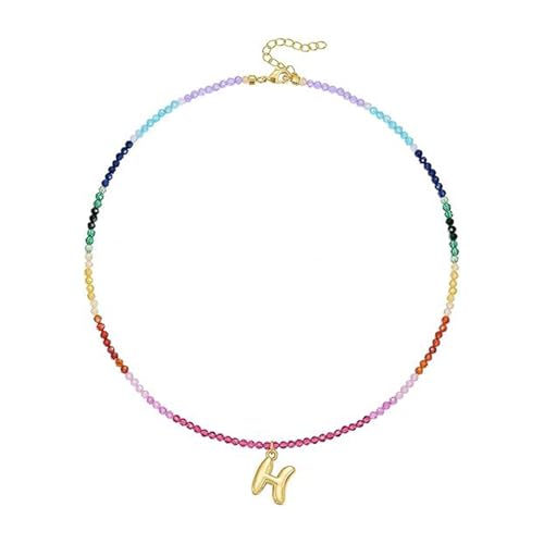 CPAOWEHF Verstellbarer Regenbogen Brudel Brepuld Letter Halskette Mit Farbenfrohen Edelsteinen Perlen 14K Gold Plattiert Strandschmuck Accessoire Frauen Farbenfrohe Strandschmuck von CPAOWEHF