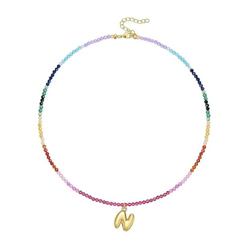 CPAOWEHF Verstellbarer Regenbogen Brudel Brepuld Letter Halskette Mit Farbenfrohen Edelsteinen Perlen 14K Gold Plattiert Strandschmuck Accessoire Frauen Farbenfrohe Strandschmuck von CPAOWEHF