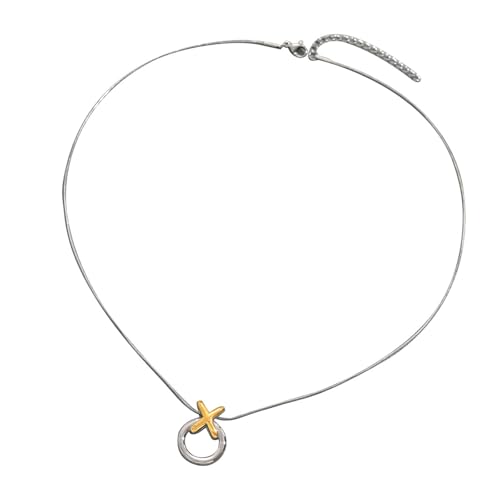 Moderner Silber Zwei Ton Nackenschmuck Mit Ineinandergreifenden Kreisen Kreuzt Charme Auf Flexibler Schlangenkette Halskette Moderner Kreis Und Kreuzt Halskette von CPAOWEHF