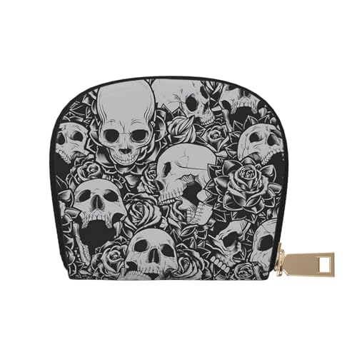 CPEOWZL Horrible Dark Skulls Flowers Pattern Print Leather Shell Card Bag Small and Convenient Storage Solution, weiß, Einheitsgröße von CPEOWZL
