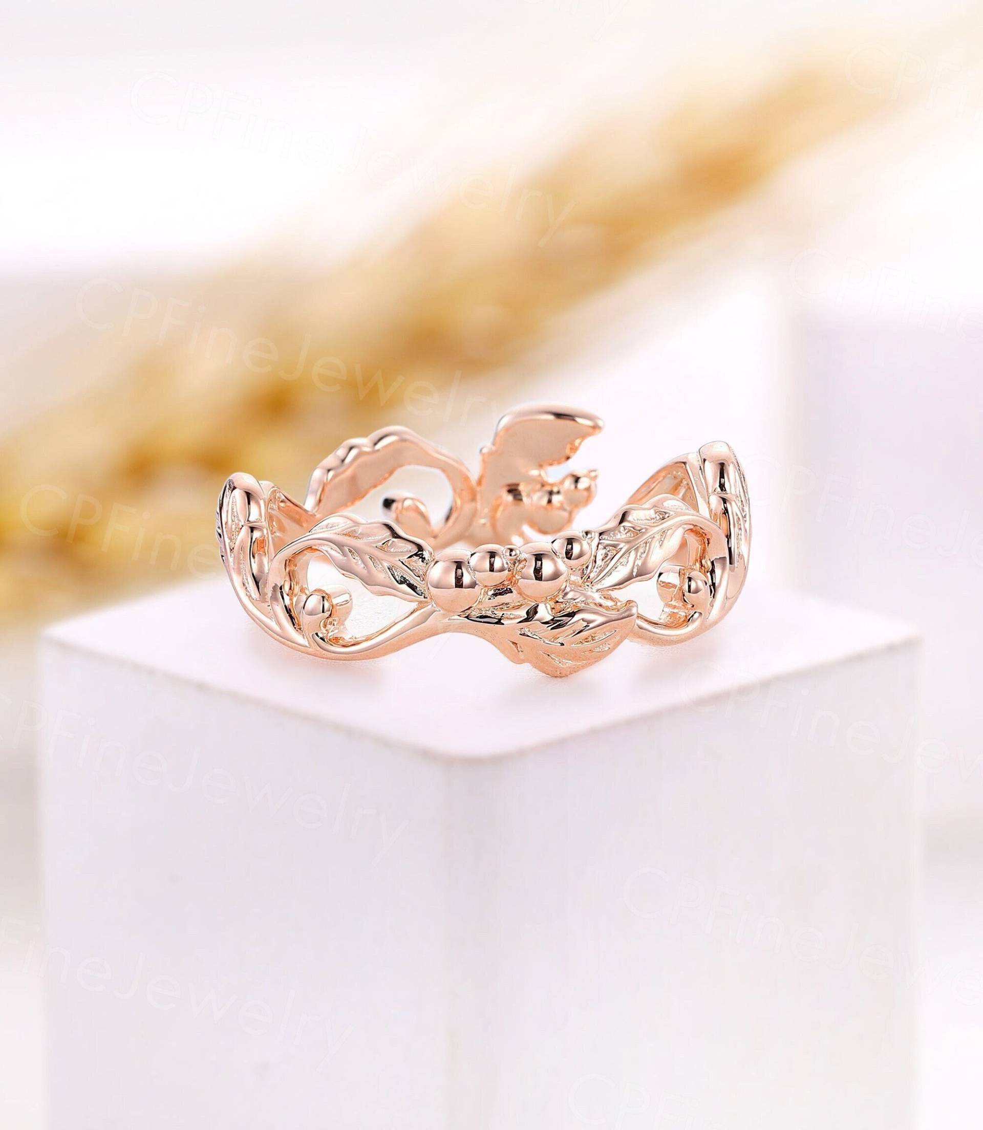 Einzigartige Solide Rose Gold Band Verschnörkelte Blatt Voller Eternity Ring Schlichtes Ehering Natur Inspiriert Stacking Passender von CPFineJewelry