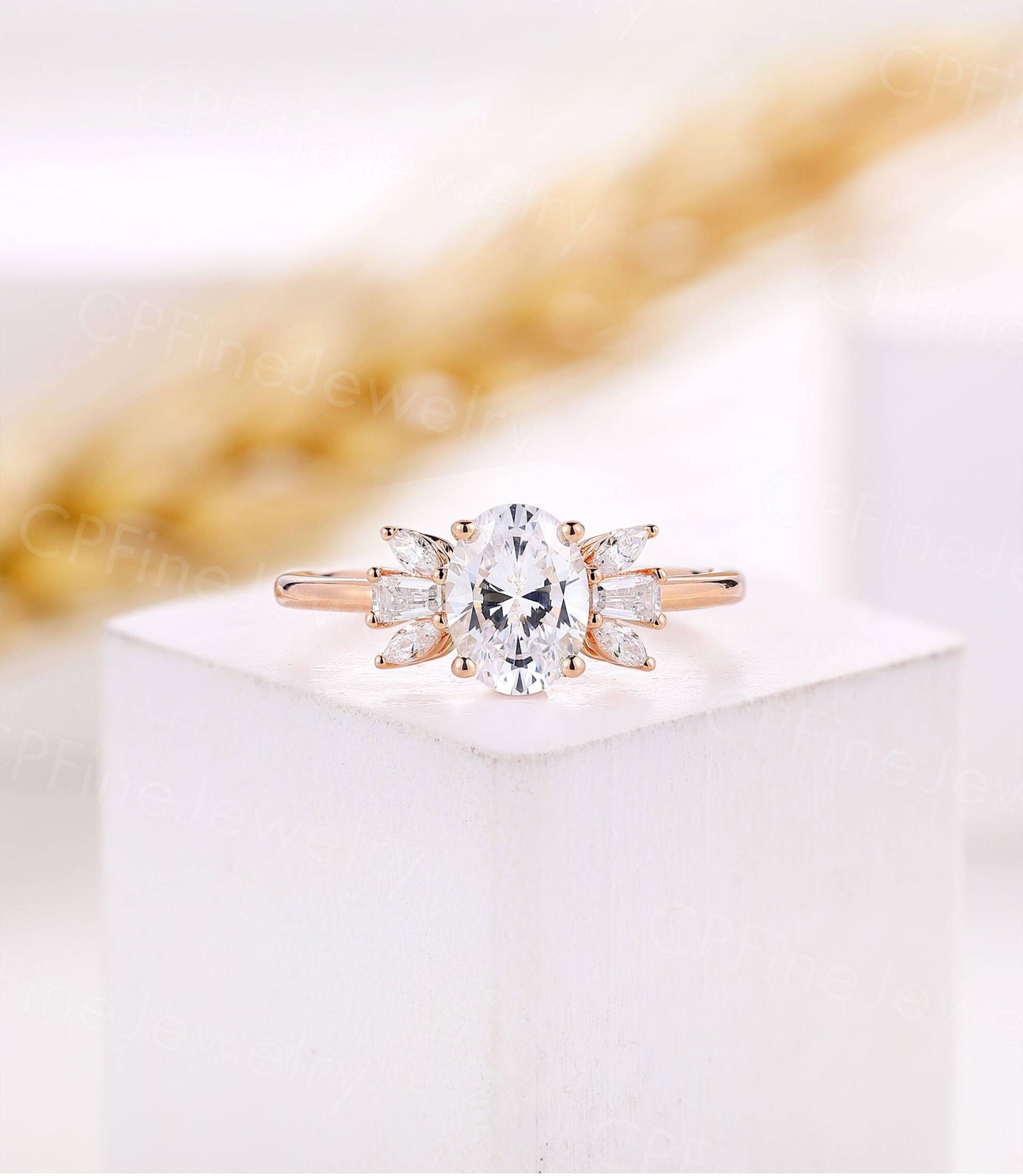 Vintage Moissanite Verlobungsring Art Deco Baguette Diamantringe Marquise Ring Roségold Jahrestagsring Einzigartiges Versprechen von CPFineJewelry