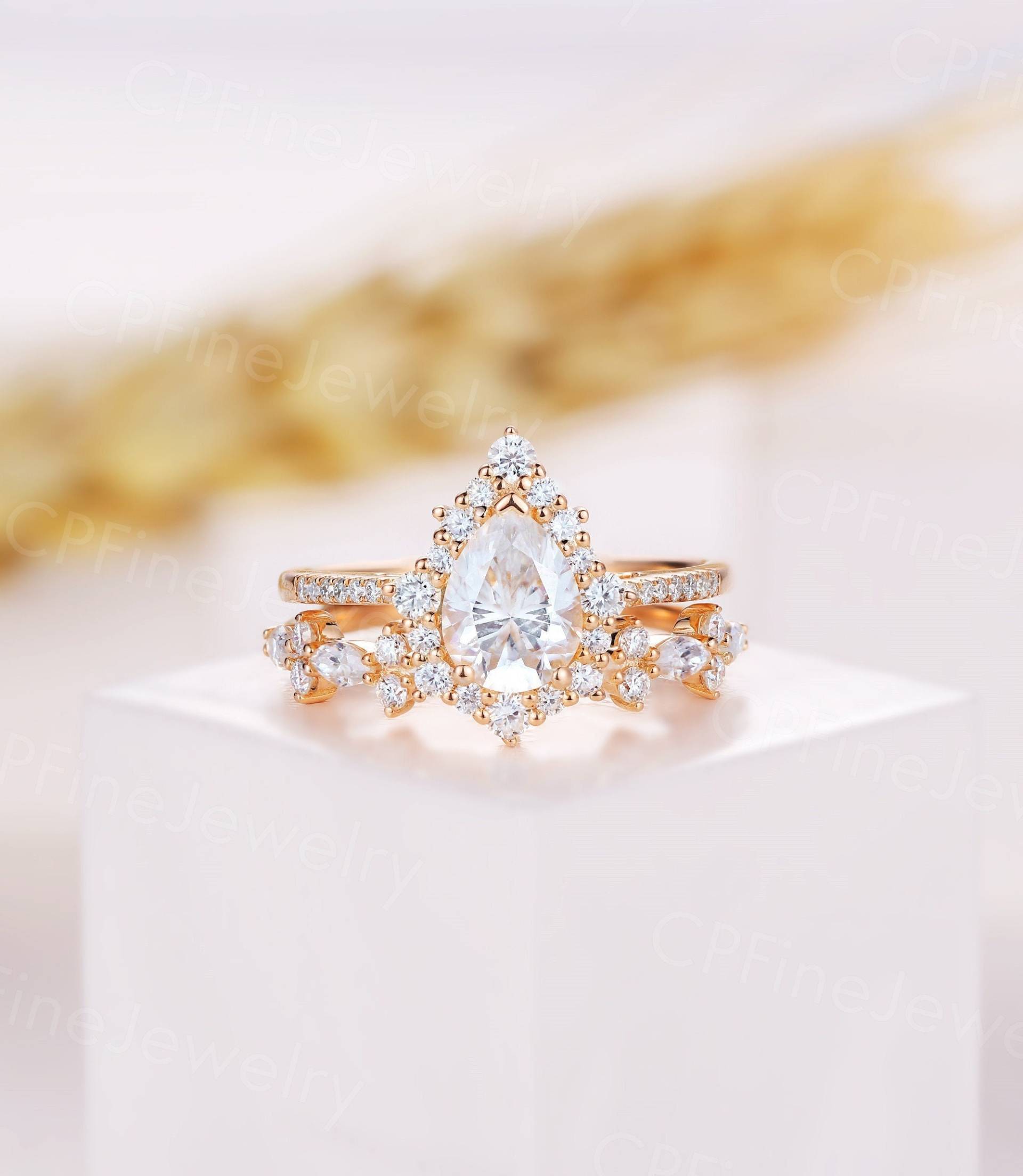 Vintage Moissanite Verlobungsring Rose Gold Halo Marquise & Rundschliff Moissanit Ring Jubiläumsring Brautschmuck von CPFineJewelry