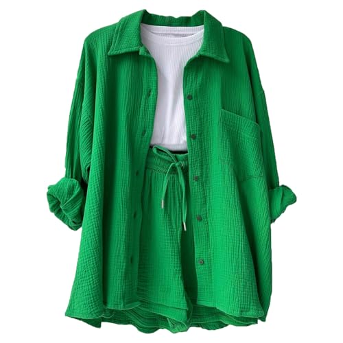 CPIDAH Damen 3-teiliges Sets Crop Tops Musselin Bluse Hemd und Shorts Sommer Clothes Aesthetic Zweiteiler Lounge Set Strand Outfit Elegant Set Two Piece Set Freizeit Women Große Größe Grün M CPIDAH Damen 3-teiliges Sets Crop Tops Musselin Bluse Hemd und Shorts Sommer Clothes Aesthetic Zweiteiler Lounge Set Strand Outfit Elegant Set Two Piece Set Freizeit Women Große Größe Grün M von CPIDAH