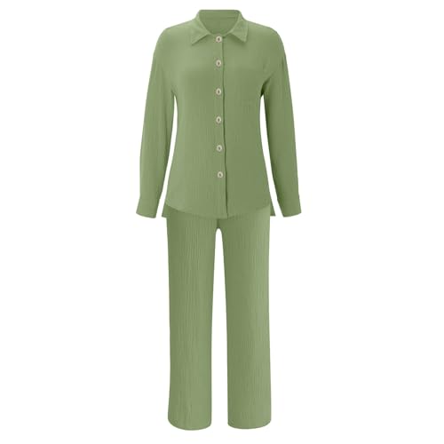 CPIDAH Damen Zweiteiler Musselin Bluse Hemd und Lang Hose Sommer Clothes Aesthetic Lounge Set Strand Outfit Elegant Two Piece Freizeit Women Große Größe von CPIDAH