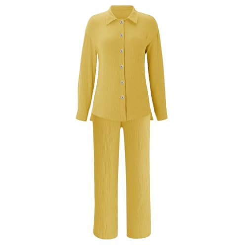 Damen Zweiteiler Sets Musselin Bluse Hemd und Lang Hose Sommer Clothes Aesthetic Zweiteiler Lounge Set Strand Outfit Elegant Set Two Piece Set Freizeit Women Große Größe von CPIDAH