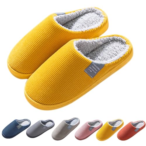 CPIDAH Hausschuhe Damen Plüsch, Hausschuhe Damen Winter Plüsch Pantoffeln Herren Warm Filzpantoffeln Frauen Bequeme Filzhausschuhe Filz Slippers Unisex Rutschfeste Flauschige Schlappen Gelb 40/41 EU von CPIDAH