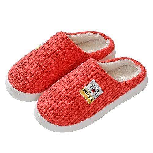 CPIDAH Hausschuhe Damen Winter Herren Weiche Leichte Pantoffeln Bequem Warme Slipper Plüsch Rutschfest Filzhausschuhe Unisex Filzpantoffeln Frauen Hüttenschuhe Hausschlappen Rot 40/41 EU von CPIDAH