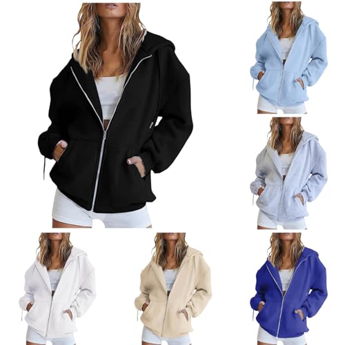 CPIDAH Sweatjacke Damen Mit Kapuze Zipper Hoodie - Oversize Übergangsjacke Für Frauen Reißverschluss Kapuzenjacke Herbst Winter Langarm Sportjacke Leichte Casual Sweatshirt Jacke Schwarz S von CPIDAH