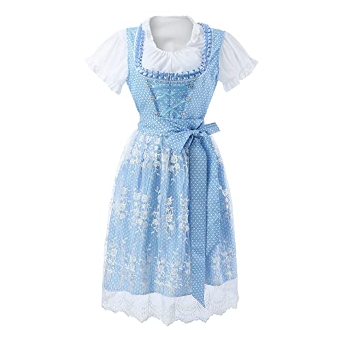 Dirndl Damen Midi Trachtenkleid Oktoberfest Trachtenrock Dirndlbluse Trachtenmode Kleid Komplettsets Lang Mit Blusen Und Schürze Spitze In Groß Größen Trachtenblusen Dirndlschürzen Blau XL von CPIDAH