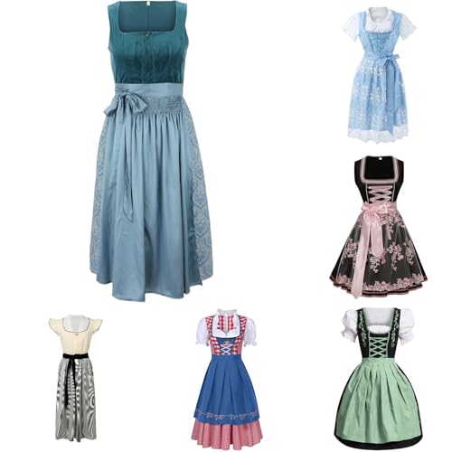 Dirndl Damen Midi Trachtenkleid Oktoberfest Trachtenrock Dirndlbluse Trachtenmode Kleid Komplettsets Lang Mit Blusen Und Schürze Spitze In Groß Größen Trachtenblusen Dirndlschürzen Marineblau L von CPIDAH