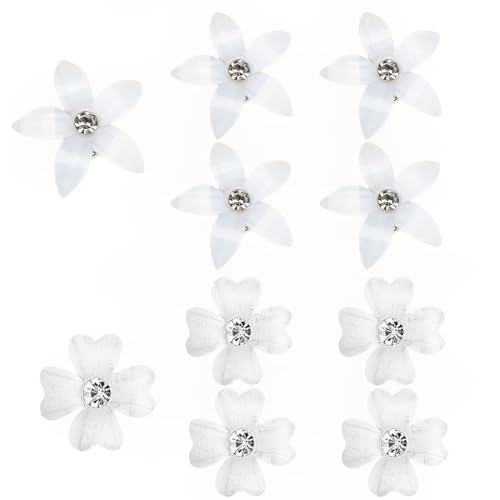 CPJJ 10 Stück Weiße Blumen Haarklammern mit Strass - Niedliche Haarspangen für Mädchen und Damen - Hochwertige Haarnadeln für Zopf und Hochsteckfrisuren (Weiß) von CPJJ