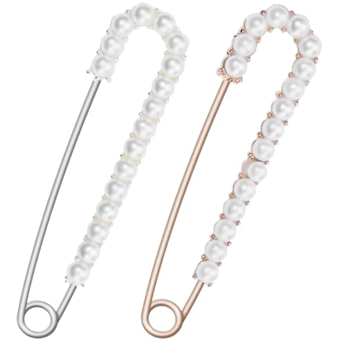 CPJJ 2 Stück Broschen & Anstecknadeln Für Damen,Damen Brosche Sicherheitsnadel Perle Strass Pullover Clip Schal Clip Strickjacke Kleid Kleidungsstück Dekoration Zubehör von CPJJ