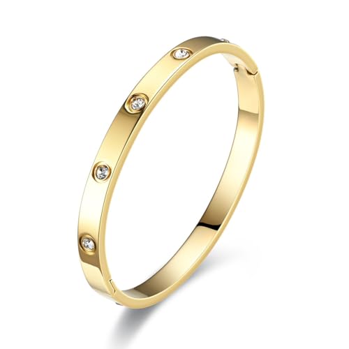 CPJJ Schmuck Damen Armreif Edelstahl Zirkonia einfache Stil Armband 6mm breit mit Schließe Armspange Gravur, 1 Stück von CPJJ