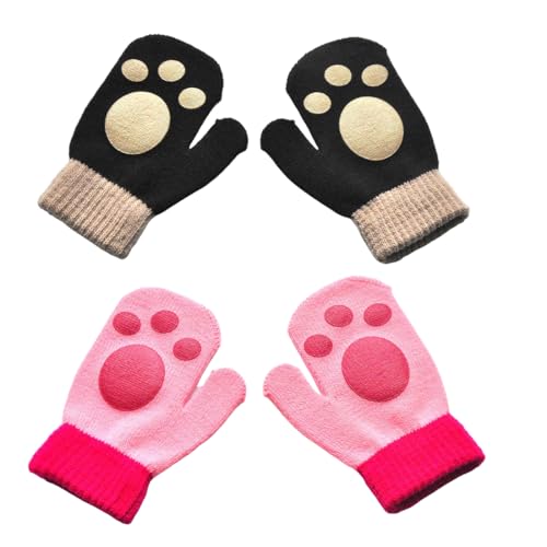 CPJJ Winterhandschuhe Kinder, Thermo Stretch Fingerhandschuhe, Weich Volle Finger Strickhandschuhe, Fäustlinge für Jungen Mädchen im Alter Von 1-3, 2 Paar in Bronze, Pink, Größe M von CPJJ