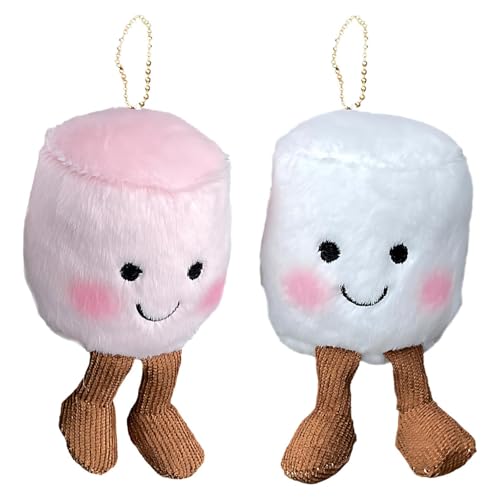 CPRNQY Marshmallow Anhänger 2er Set, Weicher Flauschiger Schlüsselanhänger in Weiß und Rosa, Süße Dekoration für Tasche und Rucksack, Ideal als Kleines Geschenk für Freunde oder Familie von CPRNQY