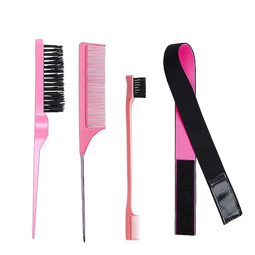 Edges Brush，3pcs Spitze KäMme Und 1pcs Haarband，Doppelseitiges BüRstenkamm Pflege Haarrand Gummiband, Geeignet FüR Friseure, Frauen, SäUglinge, Kinder Und Erwachsene von CPRNQY