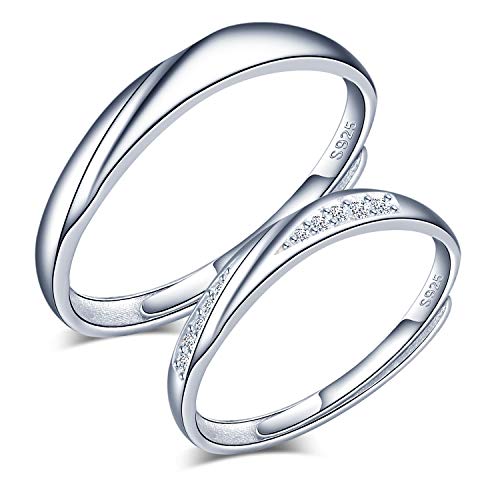CPSLOVE 925 Sterling Silber Herren und Damen Paar klingeln, Einfache Welle eingelegten Zirkon Trauringe, Einstellbare Größe, Valentinstag Weihnachten Hochzeitstag Geschenk von CPSLOVE