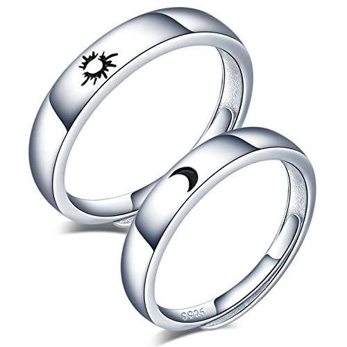 CPSLOVE 925 Sterling Silber Herren und Damen Paar klingeln, Hohle Sonne und Mond Trauringe, Einstellbare Größe, Valentinstag Weihnachten Hochzeitstag Geschenk von CPSLOVE