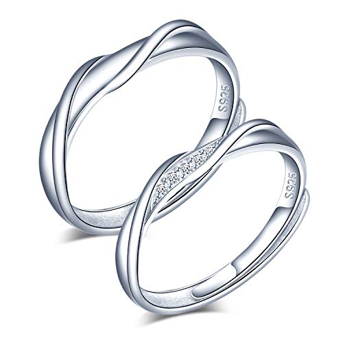 CPSLOVE 925 Sterling Silber Herren und Damen Paar klingeln, Wellenförmiger Trauringe, Einstellbare Größe, Valentinstag Weihnachten Hochzeitstag Geschenk von CPSLOVE